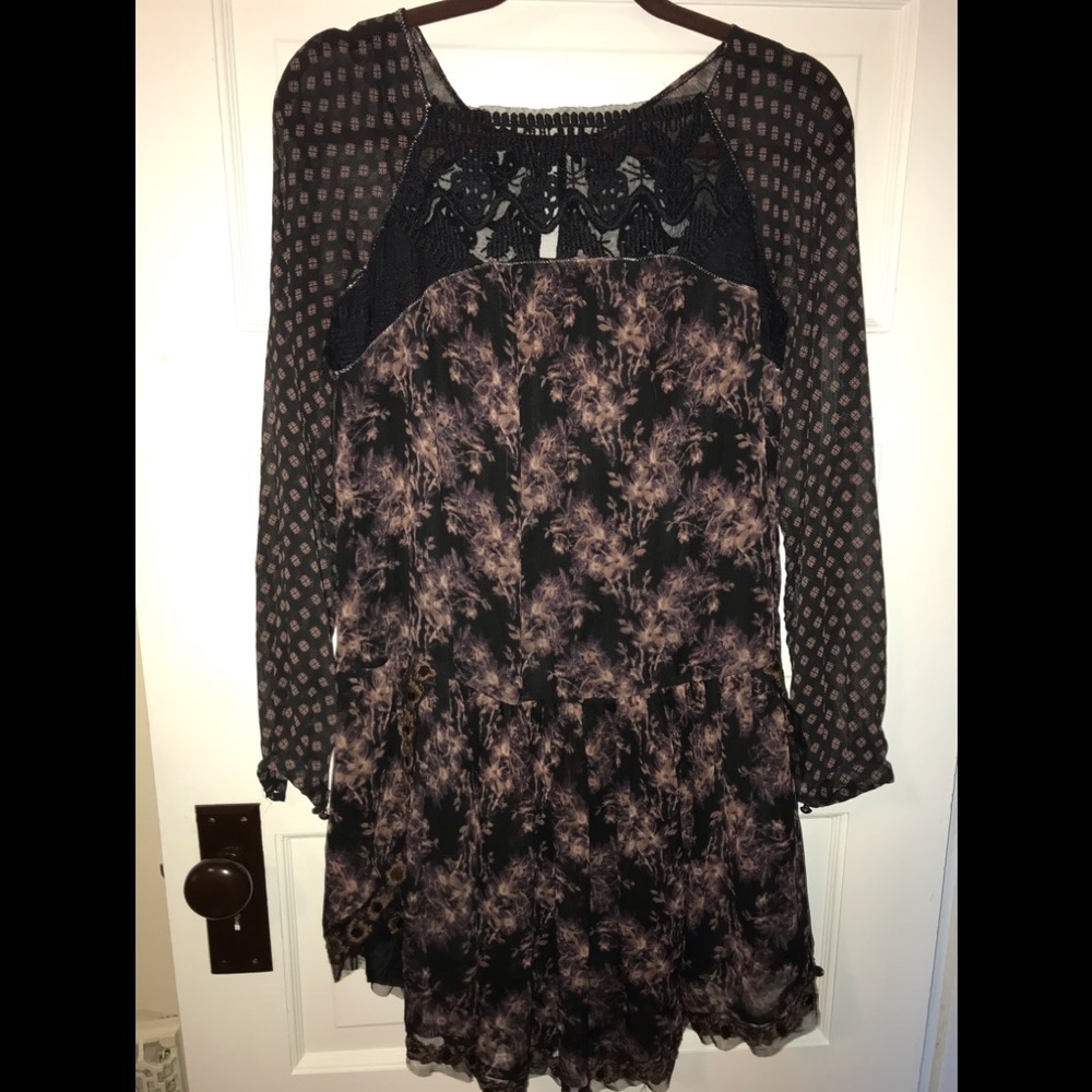 Free People Black Mauve Crinkled Chiffon Dress